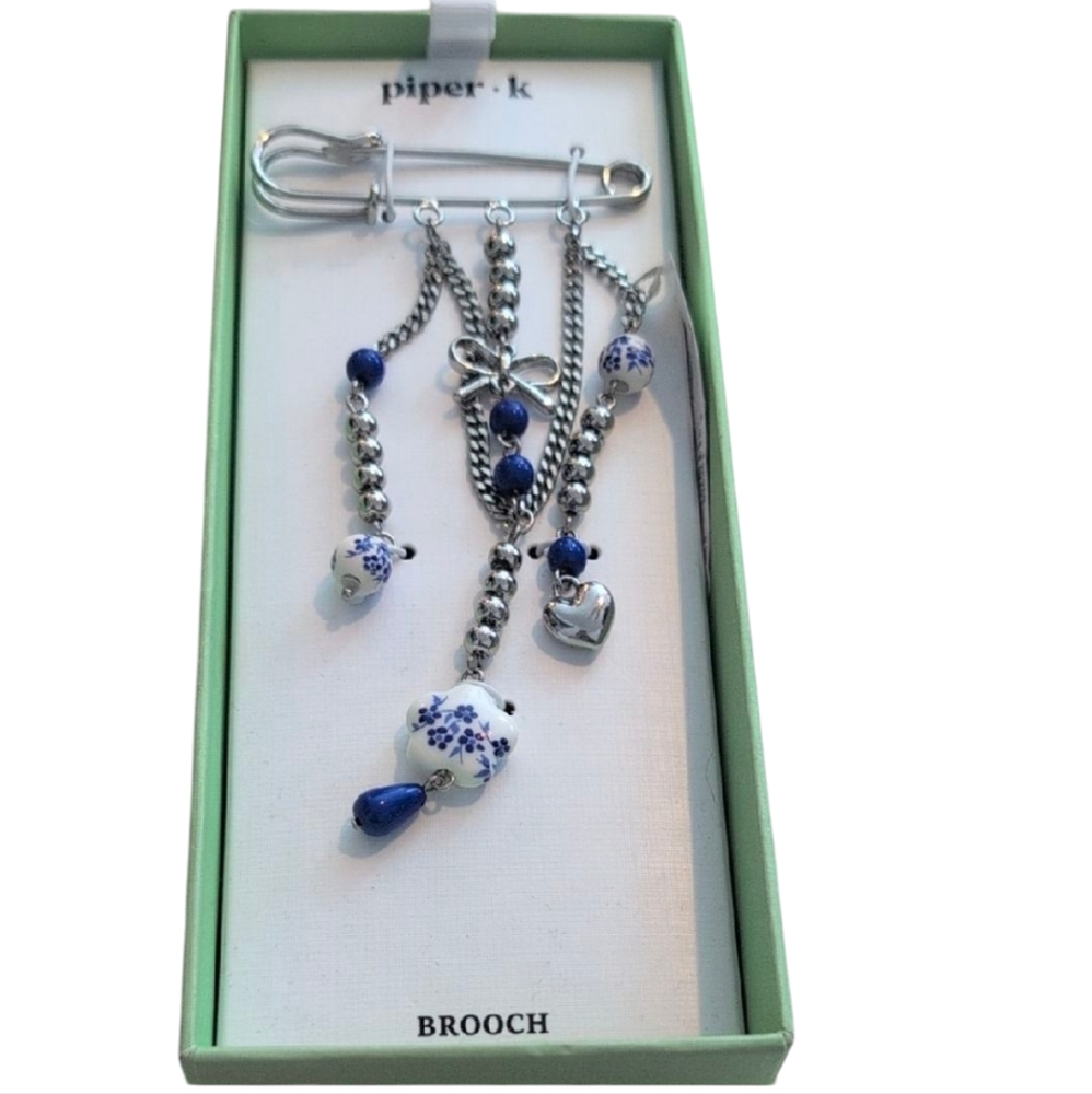 Piper + K Silver and Blue Brooch